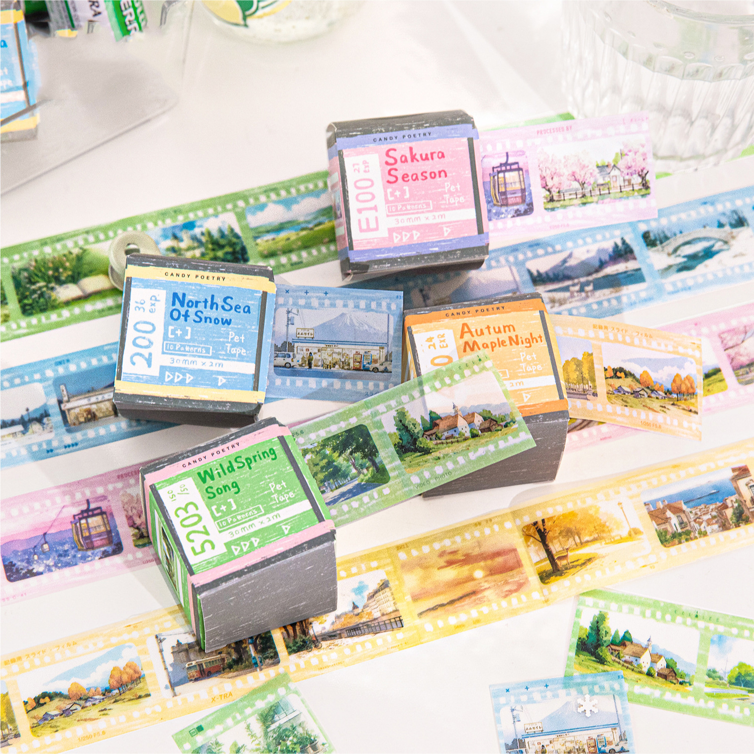 PET 테이프 - 냉동 시즌 시리즈 빈티지 장면 꽃 나무 풍경