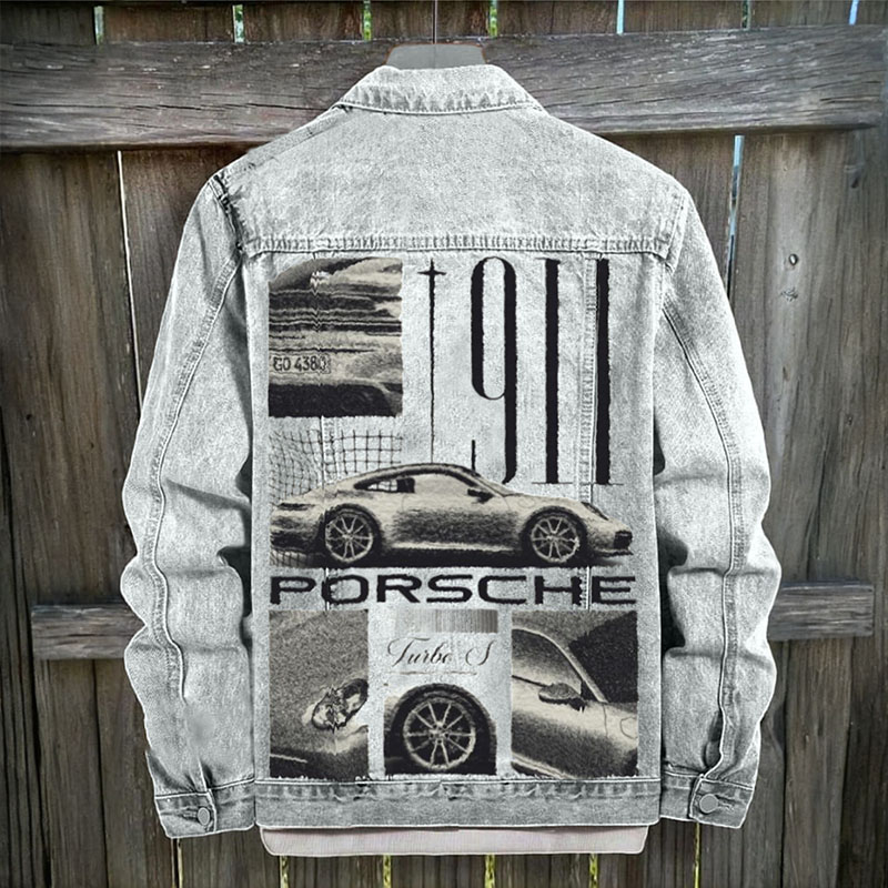Vintage Car Print Denim Jacket