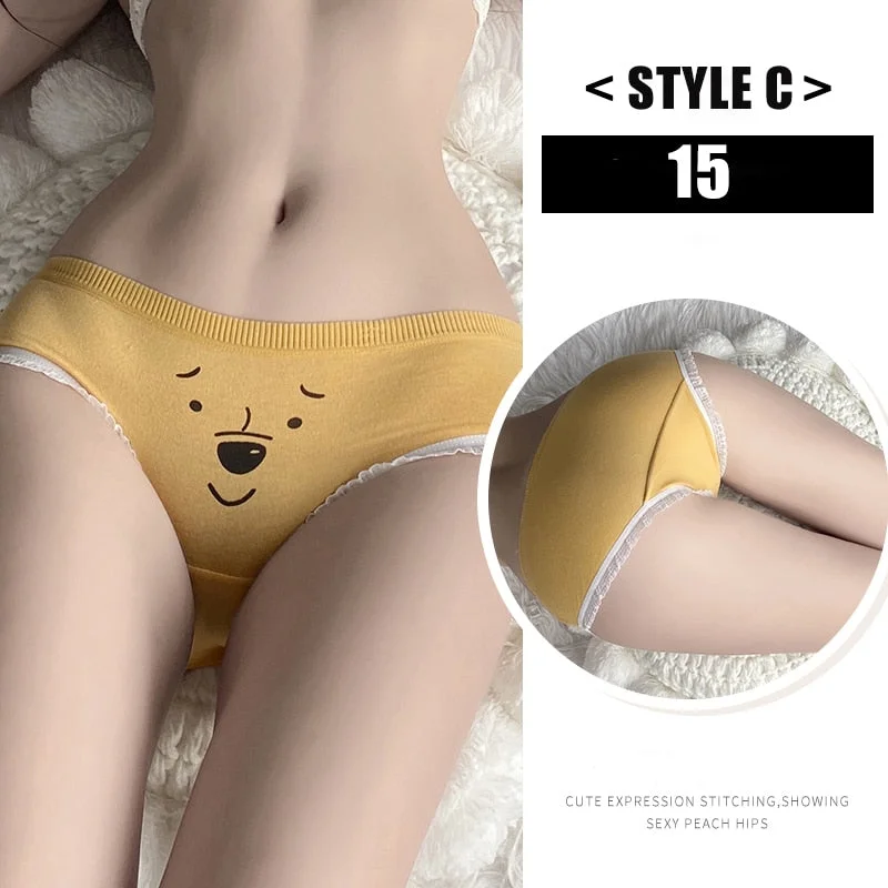 Women's Cotton Underwear Kawaii  Anime Coverage Panties Sexy Lace Breathable Soft Lingerie Lovely Cute Seamless Stretch Briefs