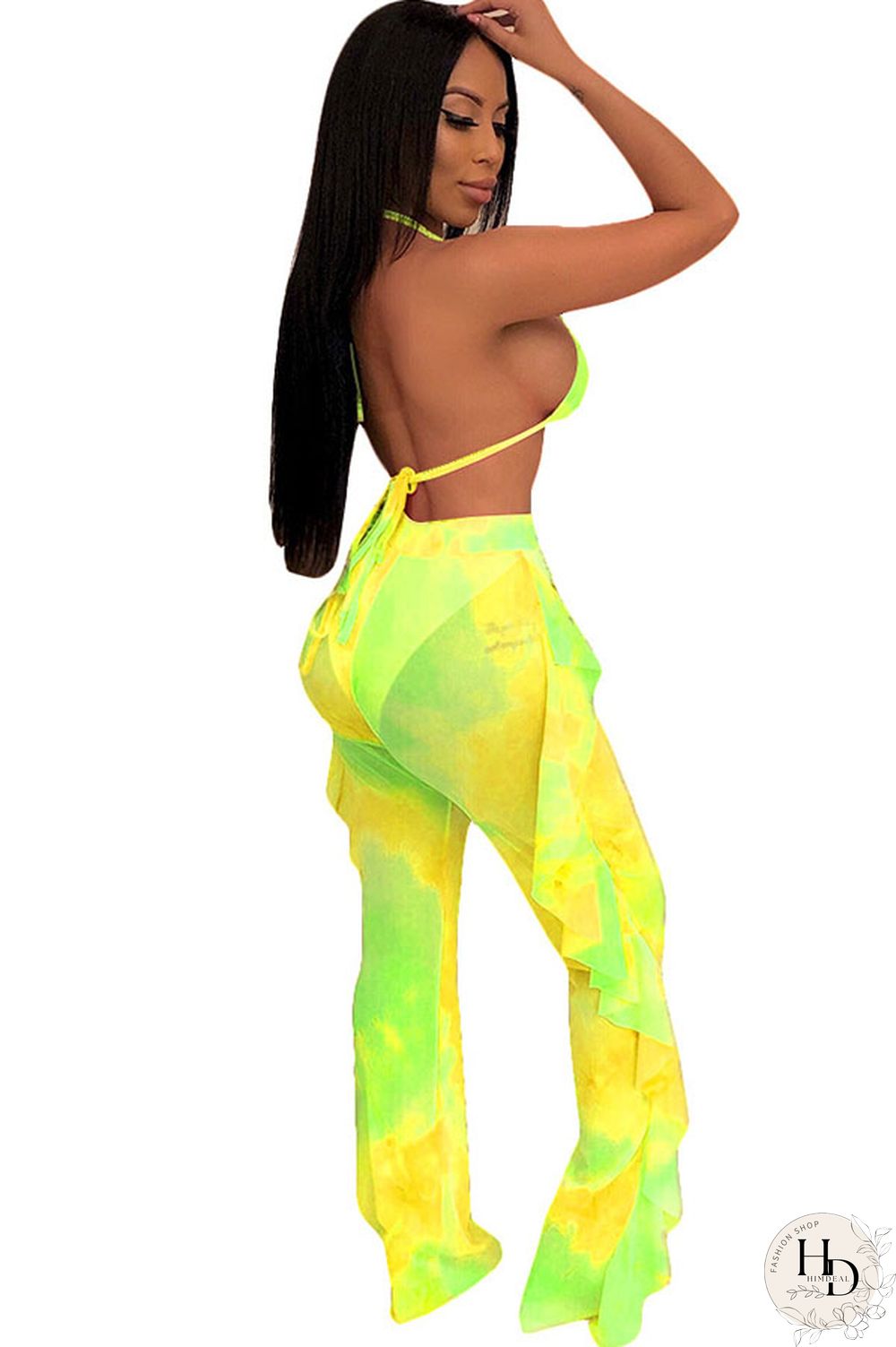 Army Green Sexy Fashion Stringy selvedge Print Tie Dye Patchwork Loose Sleeveless