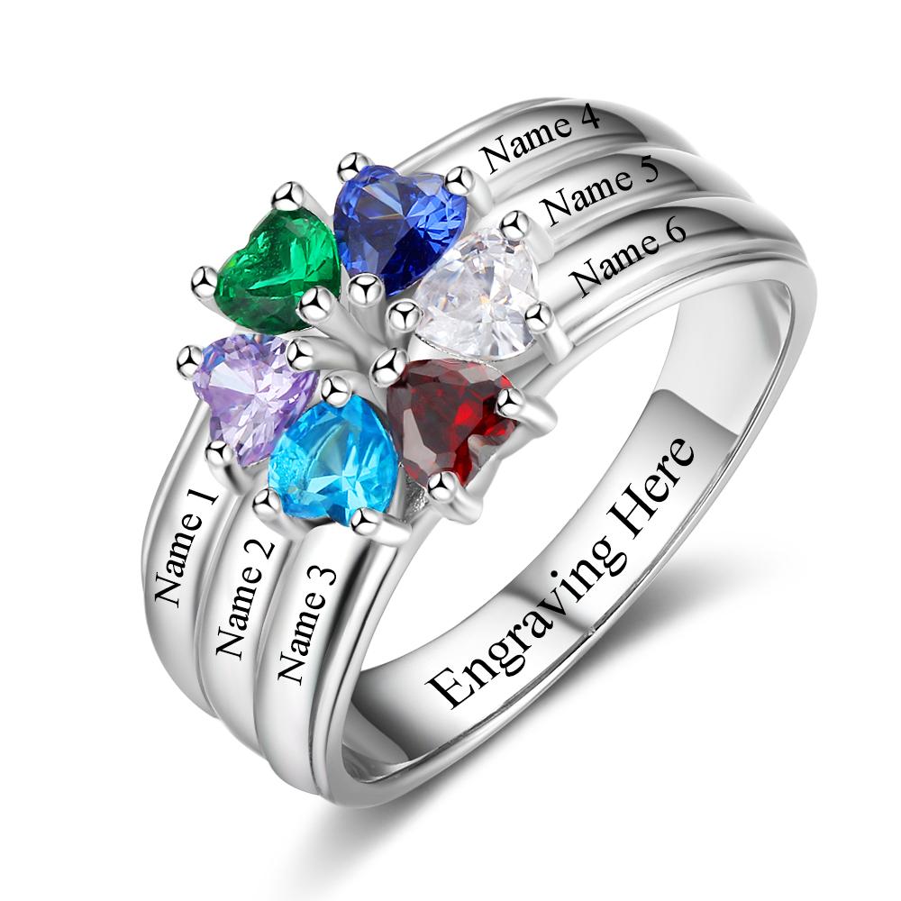 Personalized Mother Ring With 6 Birthstones 6 Names Flower