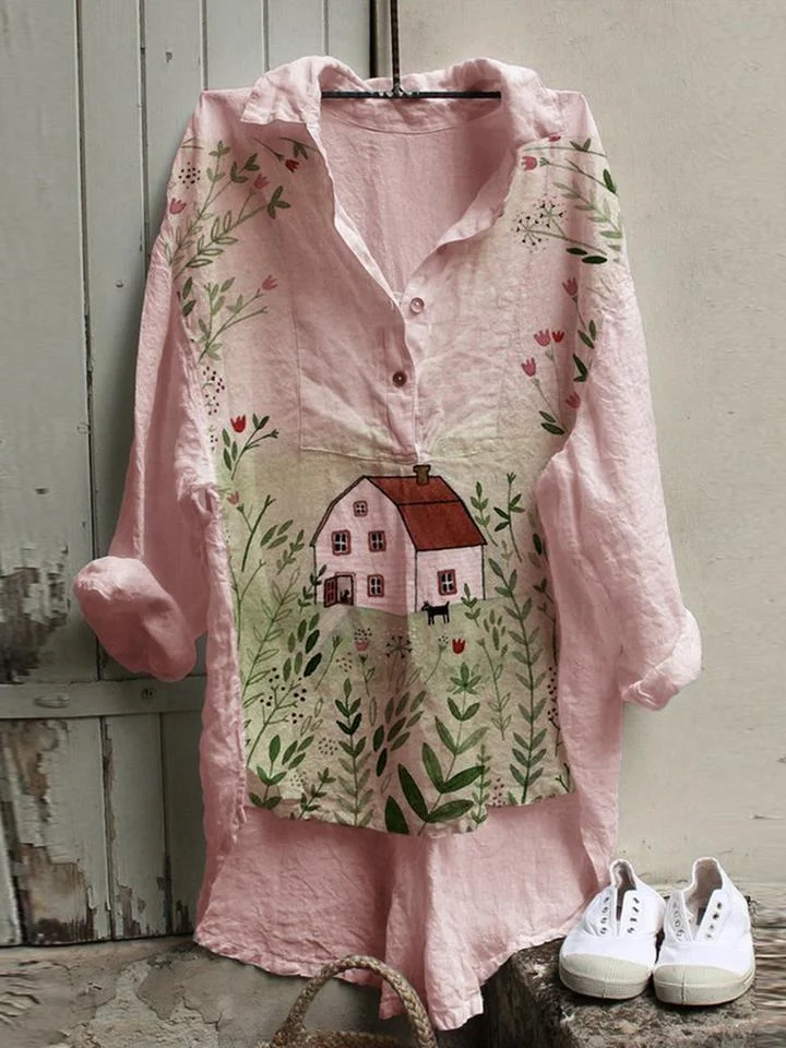 Pink Cotton Blend Floral Shirt