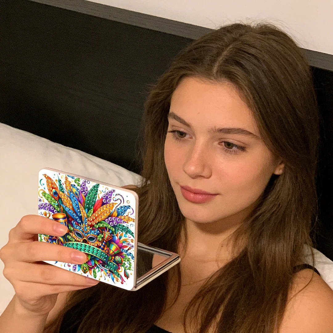Mask-1 DIY Special Shaped Diamond Painting Compact Mirror Kits Diamond Art Painting Pocket Mirror for Beginners Adults Art Craft Woman Gifts