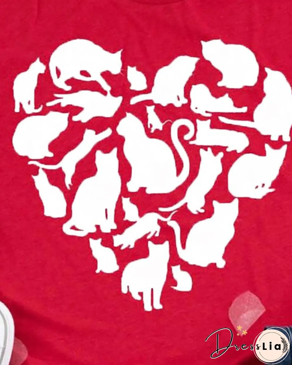 Valentines Day Heart Cat Print T-shirt P16157