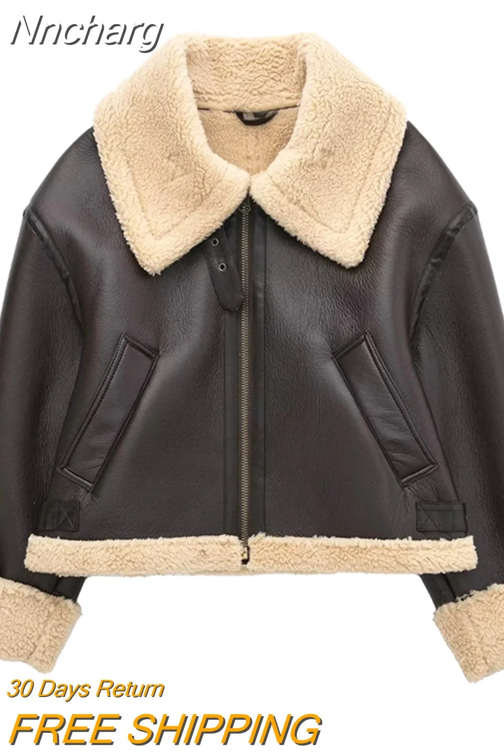 Nncharge Winter 2023 Women Jacket Coats Faux Shearling Sheepskin Coat Retro Motorcycle Jacket Fleece Woman Jackets Outerwear Tops