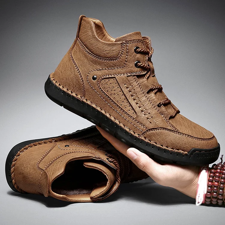 Men's handmade vintage stitched comfortable casual leather walking shoes Radinnoo.com