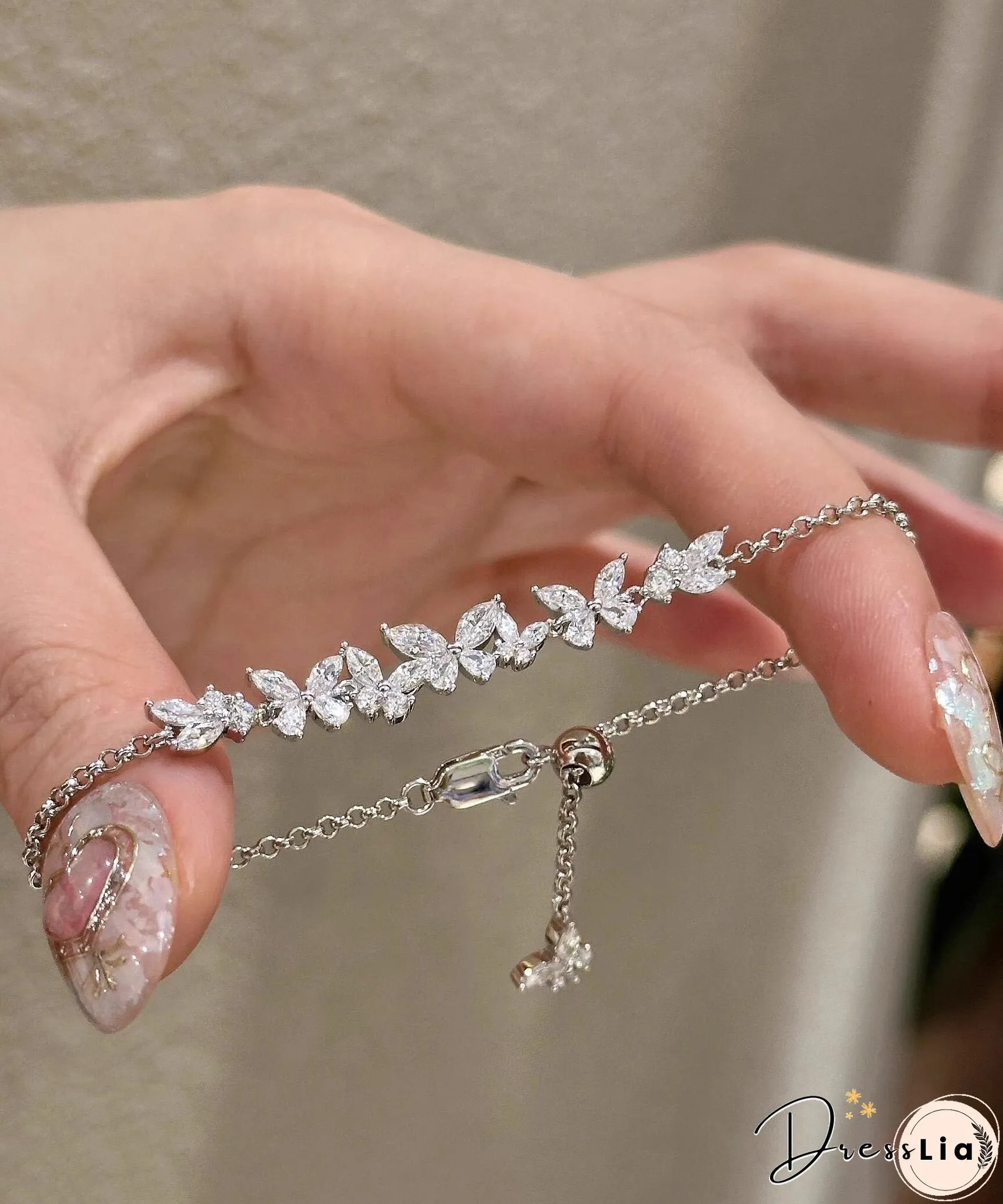 Original Silk Sterling Silver Zircon Butterfly Tassel Charm Bracelet