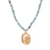Light Blue Natural Stones Shell Rose Pendant Necklace