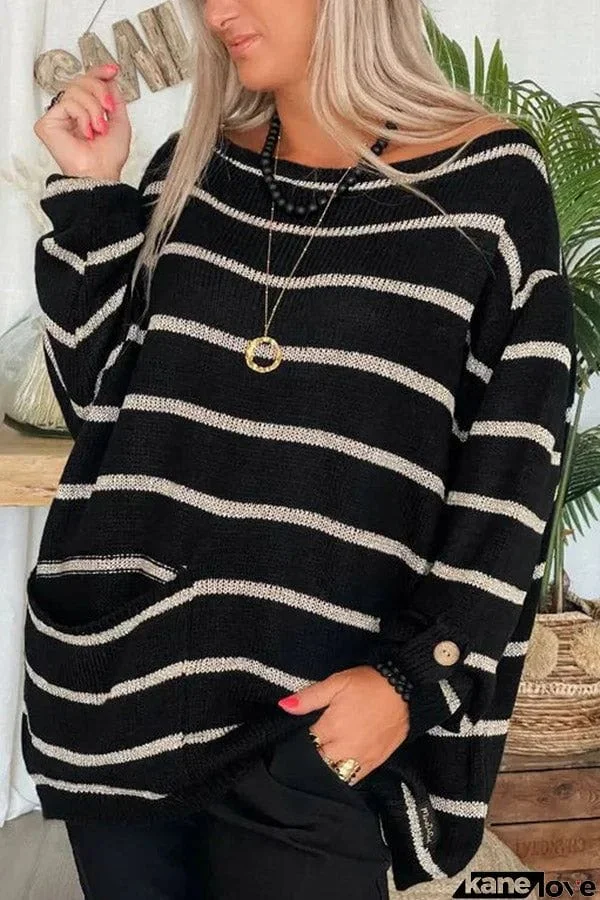 Warm Wishes Pocketed Striped Loose Sweater