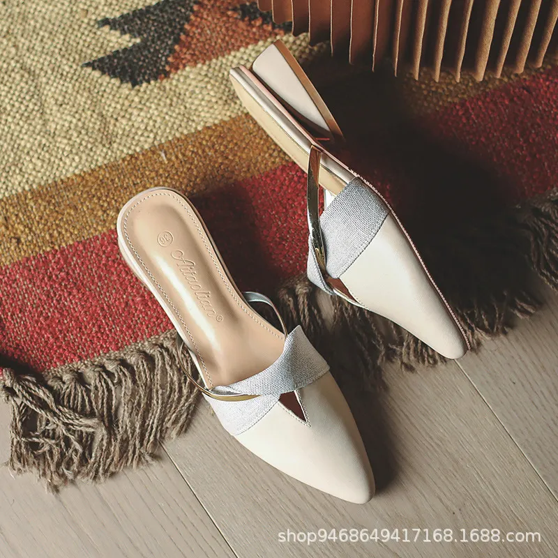 Breakj Breakj Half Slippers Women's Summer Wear 2025 Summer New Shoes Pointed Flat Bottom Muller Cool Slippers Half-To-Single Shoes