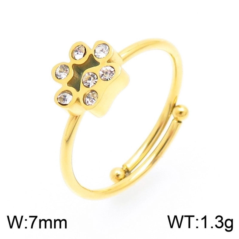 Fashion Paw Print Titanium Steel Zircon 18K Gold Plated Polishing Inlay Stainless Steel Rings