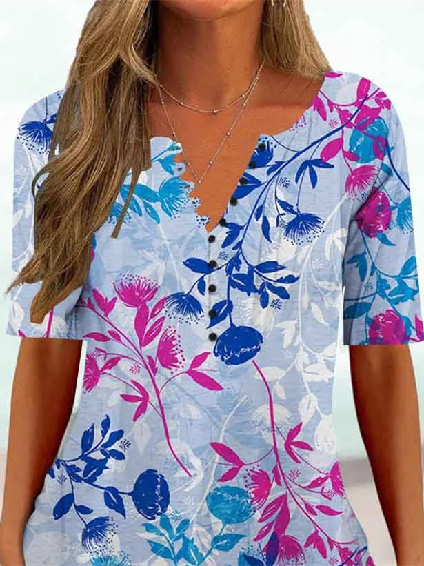 Women Half Sleeve V-neck Solid Color Dress