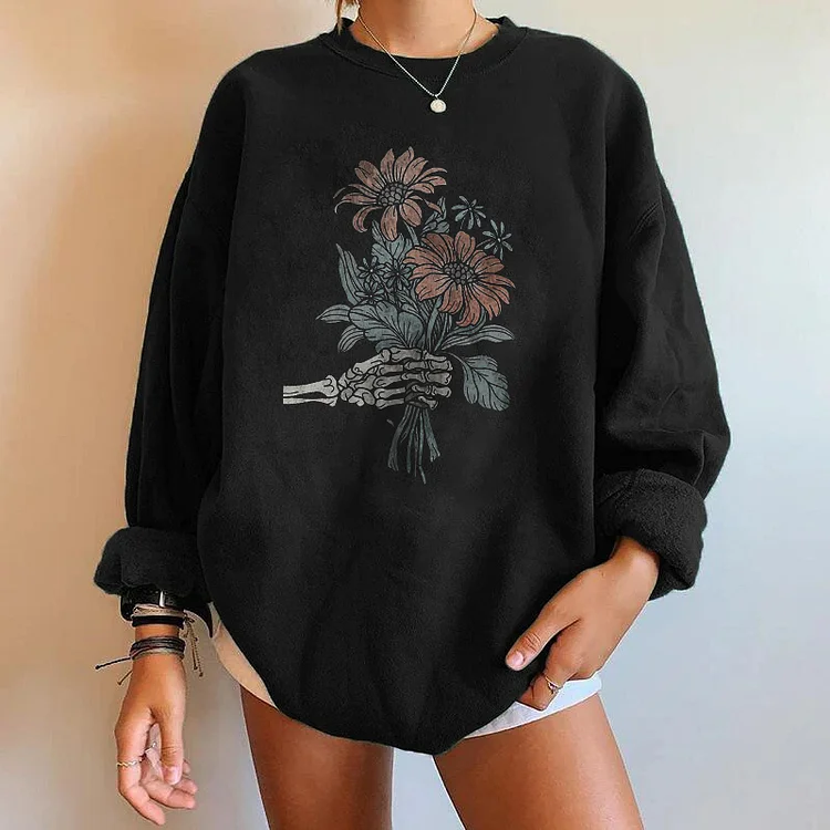 Flowers ans Sketelon Sweatshirt