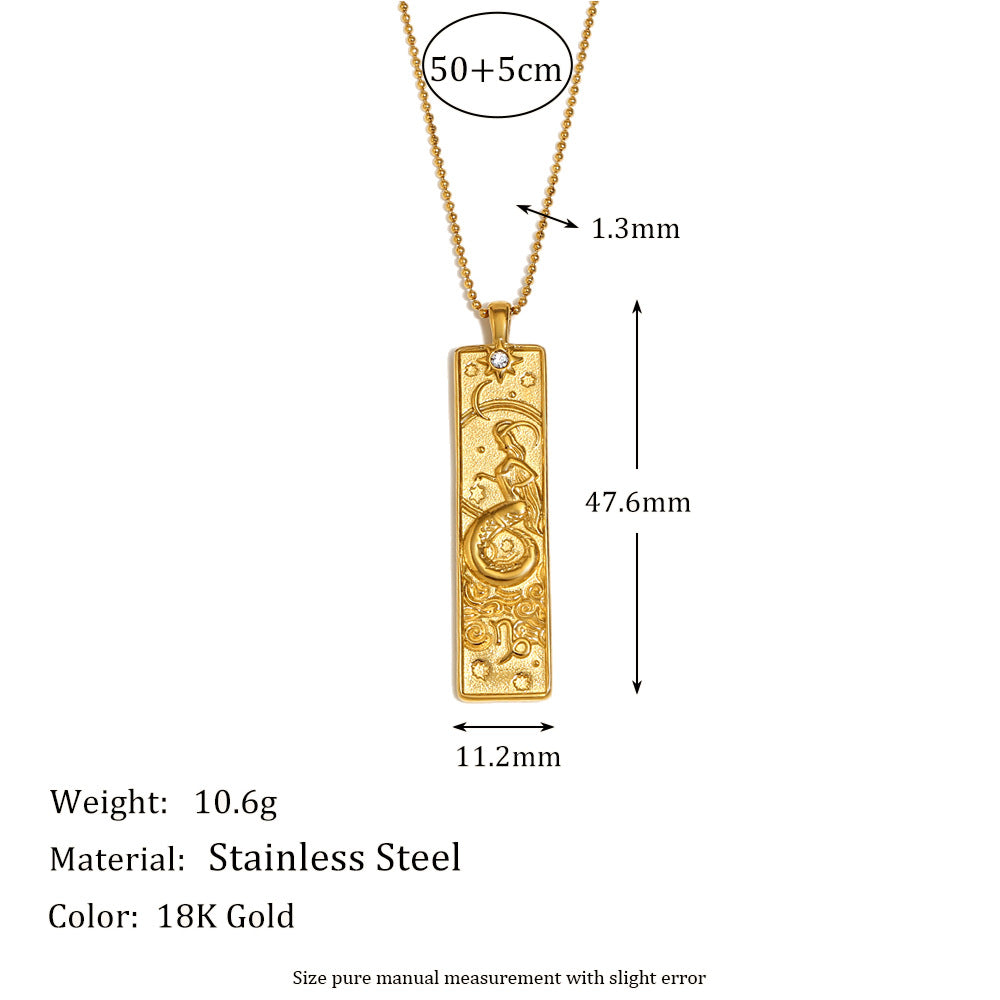 Retro Geometric Hot-Selling Personality Pendant Stainless Steel Plated 18K Gold Square Twelve Constellation Necklace For Women