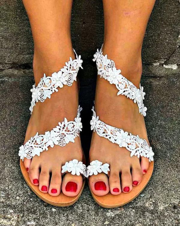 Floral Flat Plus Size Beach Sandals