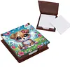 Cute Puppy Garden Wooden DIY Diamond Painting Sticky Notes Holder with 160 Blank Notepads, Round Drill, 9.8x9.8x2.4cm, Perfect for Home Office Decor and Craft Gifts