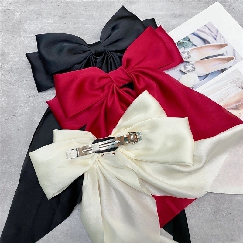 Sweet Cute Long Ribbon Double Bows Satin Hairpin