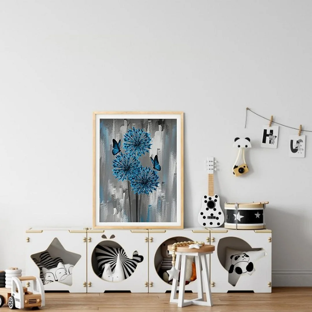 Full Embroidery 11CT DIY Blue Flowers Stamped Cross Stitch Kit Art Craft