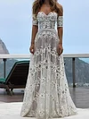 Crochet See-Through Off-The-Shoulder Maxi Dress