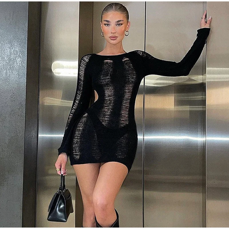 Tassel Cut Out Long Sleeve Dress