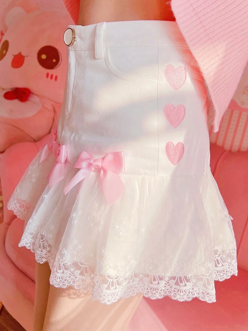 Harajuku White Lace Ribbon Lolita Skirt BE1358