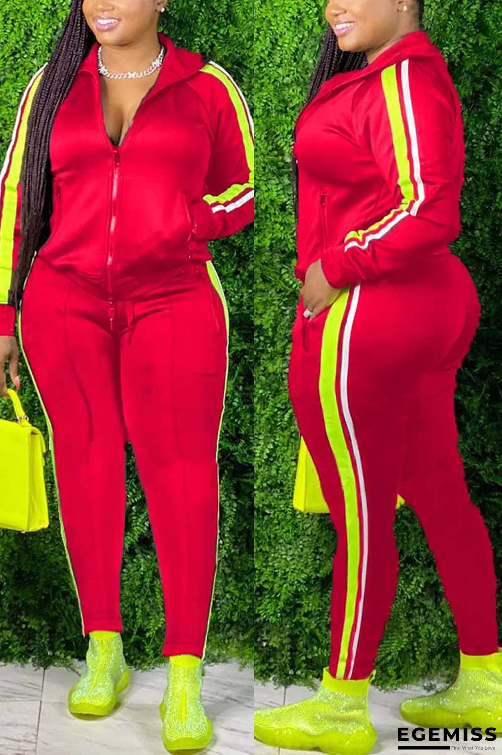Red Fashion Casual adult Ma'am Patchwork Solid Two Piece Suits pencil Long Sleeve Two Pieces | EGEMISS