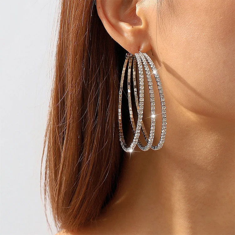 Rhinestone Hyperbolic Multi-layer Hoop Earrings