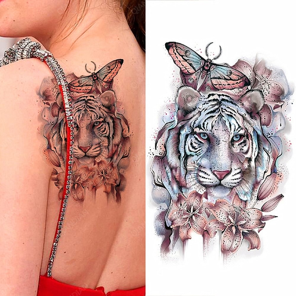 Arm Temporary Tattoo Tiger Flower Lion Rose Wing Wolf Mountain Dolphin Body Chest Leg Waterproof Sticker Tatoo Fashion Man Totem