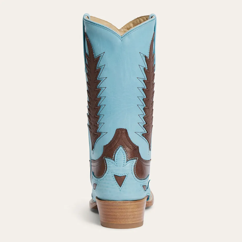Blue & Brown Snip Toe Flame Underlay Stitching Cowgirl Boots