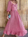 Floral Print Hollow Half Sleeve A-Line Casual Maxi Dress