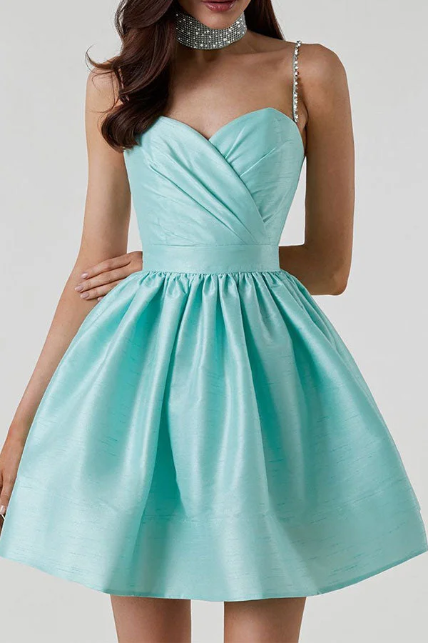 Solid Color Sweet Rhinestone Strap Mini Dress