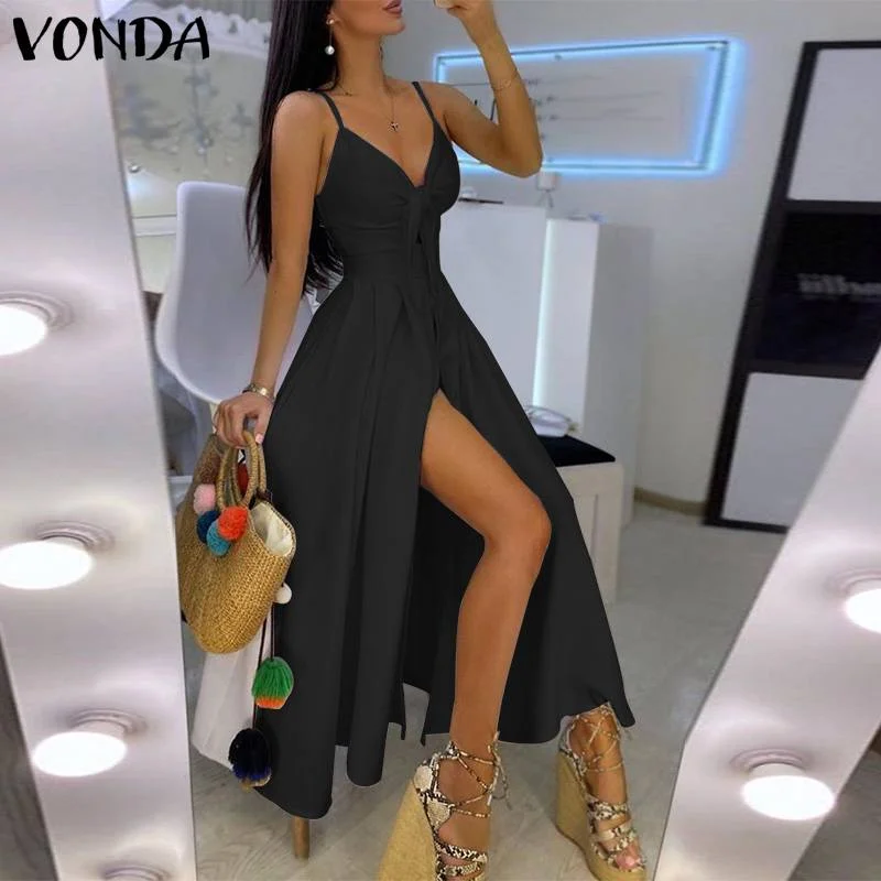 Party Summer Dress Sexy High Split Party Maxi Long Dresss Women Sundress 2021 VONDA Bohemian Vestidos Femme Robe S-