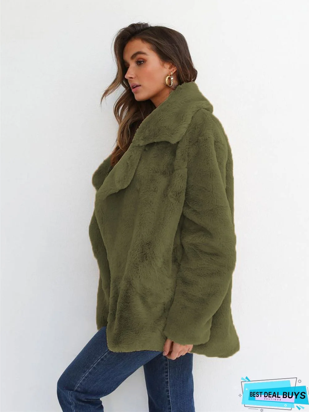 Fashion Solid Color Sexy Plush Lapel Coat