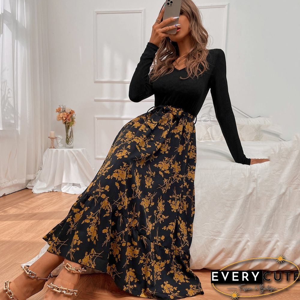 Casual Long Sleeve Floral Maxi Dress