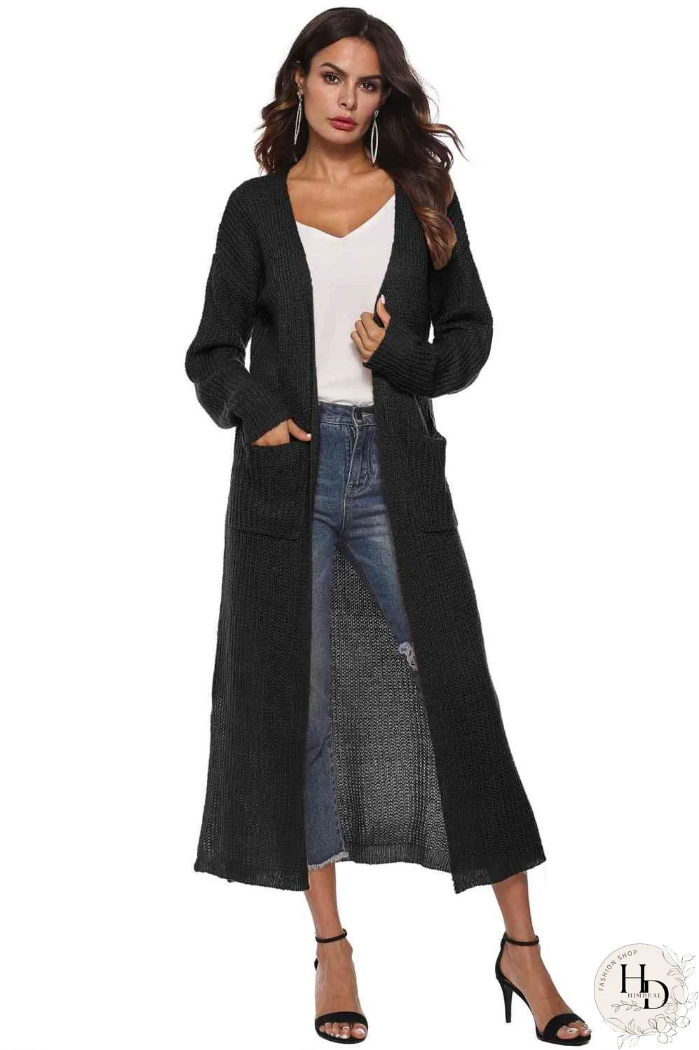 Long Sleeve Open Front Buttoned Cardigan