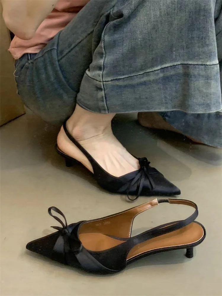 Breakj Breakj High-Heeled Women's Shoes 2025 Spring And Autumn New French Temperament Elegant Bow Tip Light-Mouthed Fine Sandals