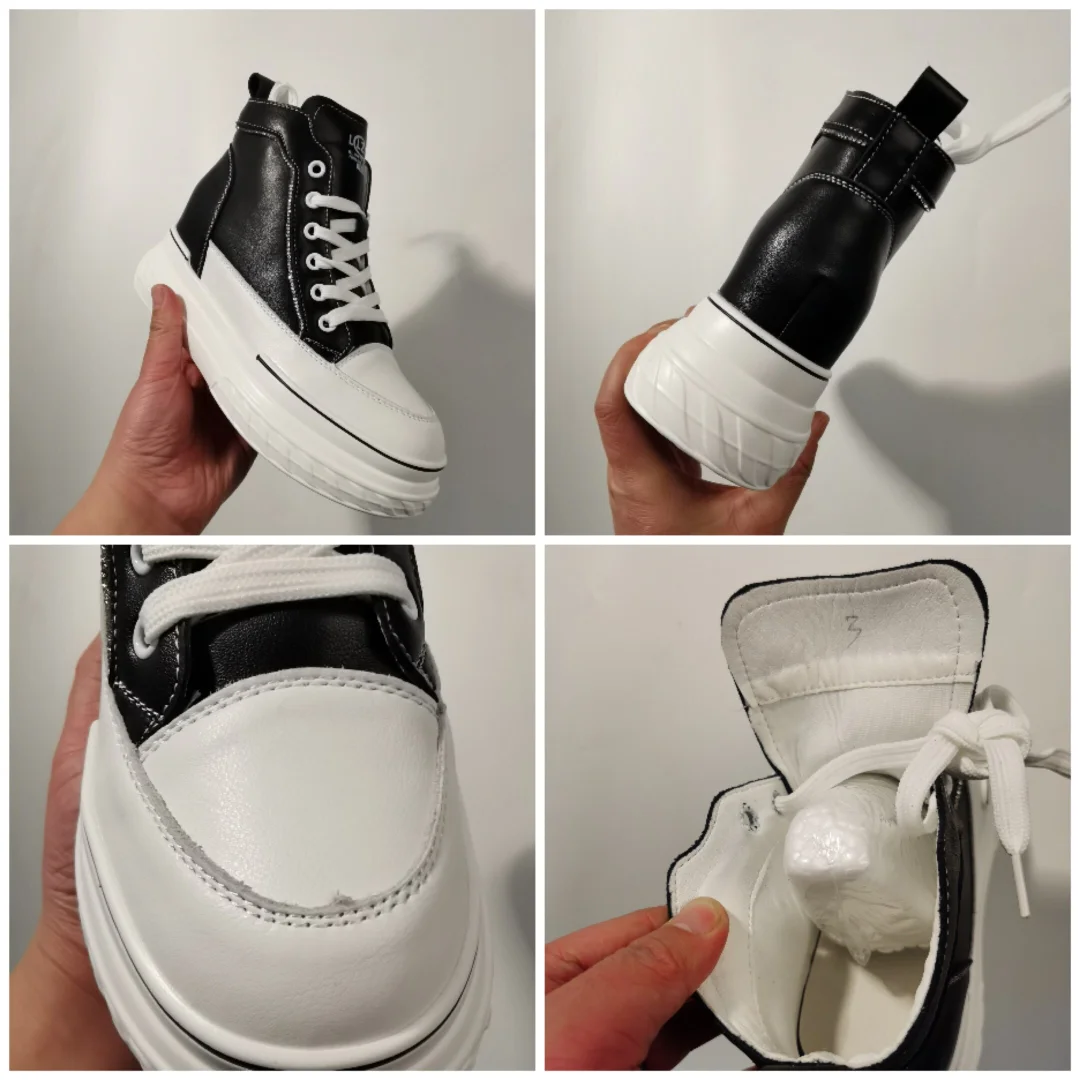 Fujin Platform Wedge Sneakers Chunky Shoes Hidden Heel Increaded Height 7.5cm Za Fashion Women Casual Shoes Genuine Leather