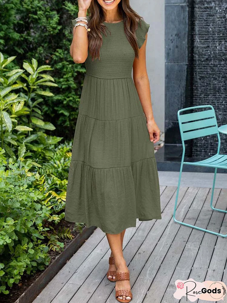 2022 Summer Pleated Dress Women Long Party Dress Ladies Flying Sleeve Fashion Casual A Line Dress For Women