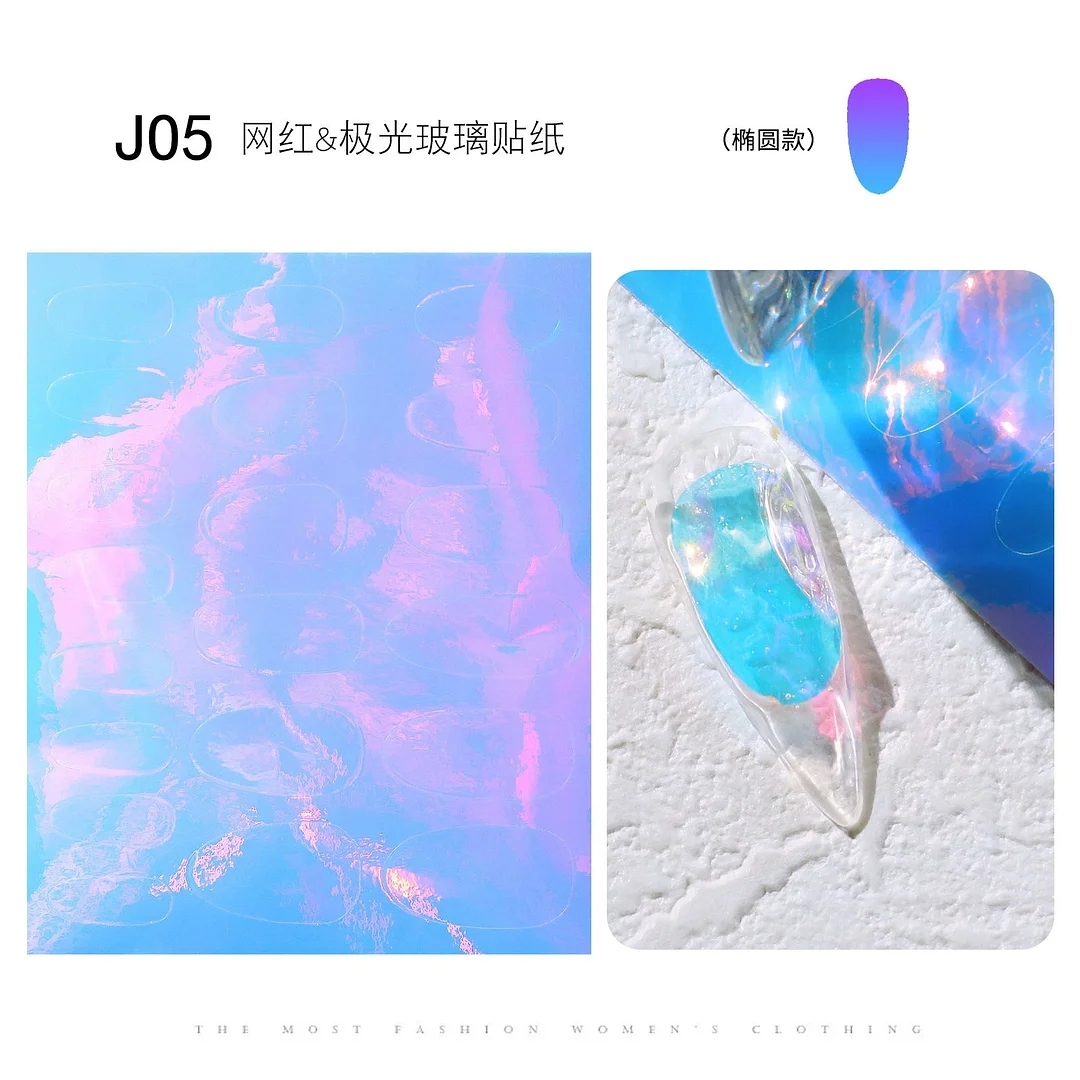 Aurora Nails Foil Film Sticker Laser Sparkling Cellophane Paper Nail Glass Foils Design Ice Cube Manicure Nail Art Decorations-Nail Inspo