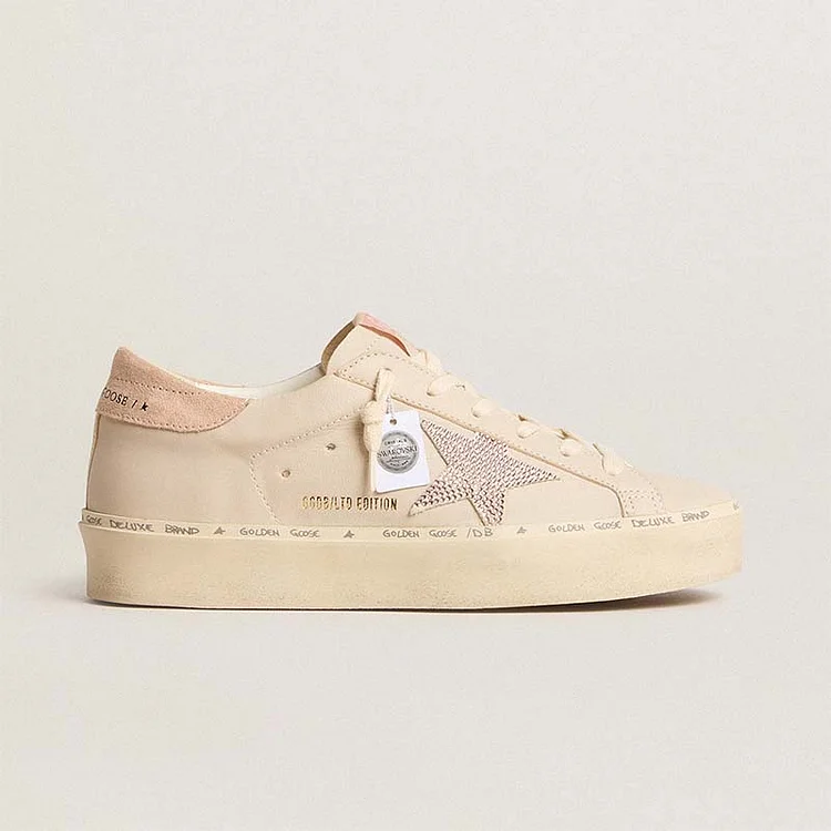 Golden Goose Hi Star LTD de napa con estrella de ante y cristales Swarovski rosas