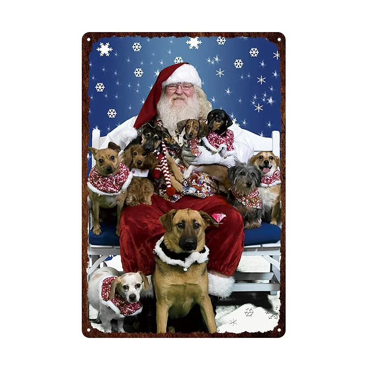 Christmas Santa Claus With Dogs - Vintage Tin Signs/Wooden Signs - 7.9x11.8in & 11.8x15.7in