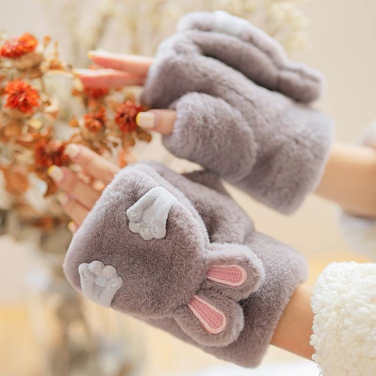 Paw Rabbit Ear Plush Gloves
