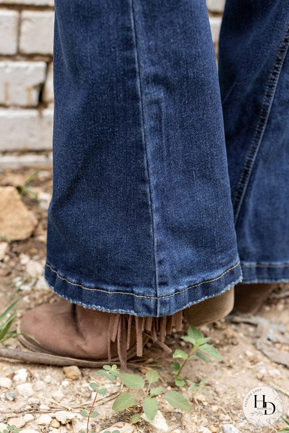Distressed Dark Wash Flare Jeans with Wild West Graphic