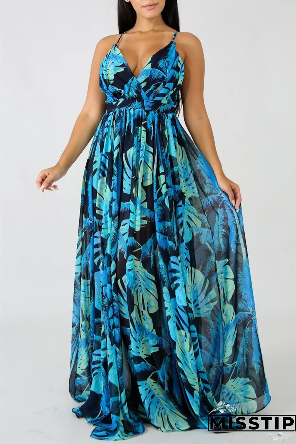 Pink Fashion Casual Print Backless V Neck Sling Dress