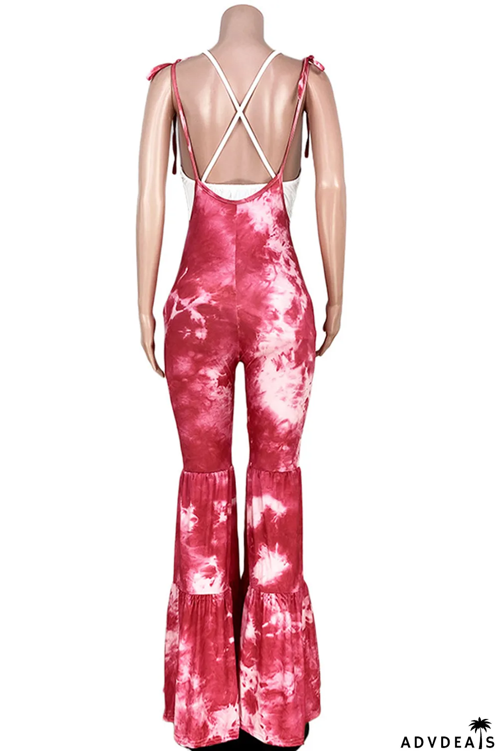 Red street Print Tie-dyed Polyester Sleeveless Slip Jumpsuits