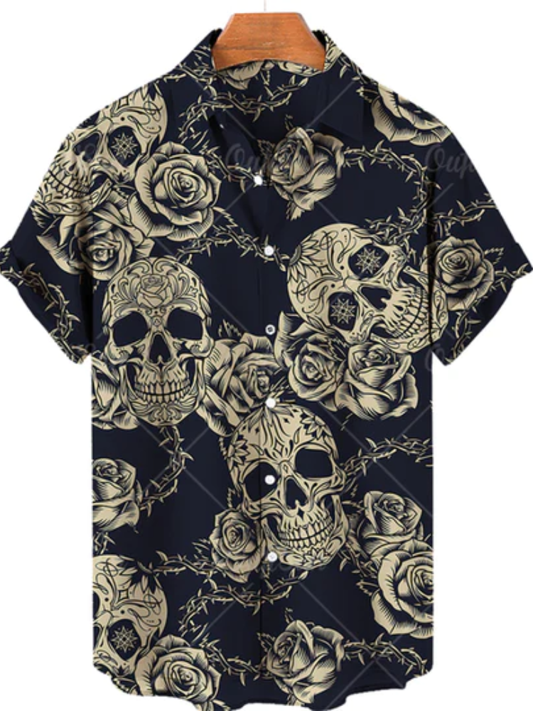 Men'S Hawaiian Skull Print Shirt