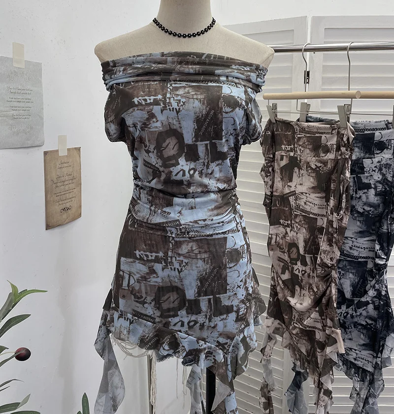 Nigikala Nigikala Shooting Holiday Wind Shoulder Folding Net Grums Flower Top Design Feeling Drift With Unique T-Shirt 1203