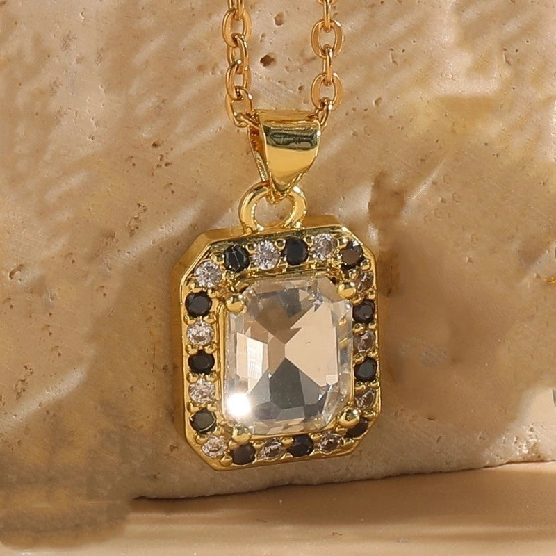 Sweet Streetwear Geometric Stainless Steel Brass 14k Gold Plated Zircon Pendant Necklace In Bulk