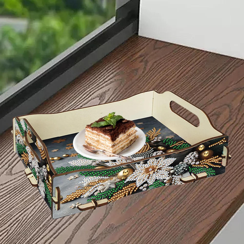 5D DIY Candle Diamond Painting Wooden Serving Tray with Handle for Coffee Table