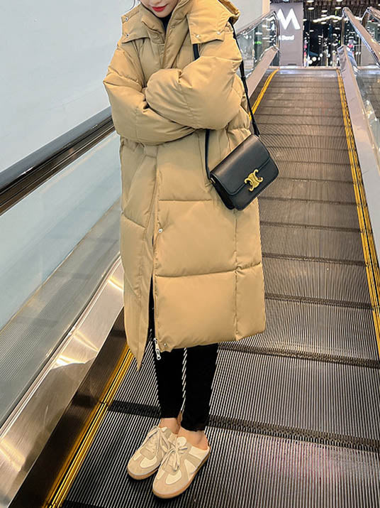 Women Long Sleeve Solid Zipper Loose Down Jacket Coats